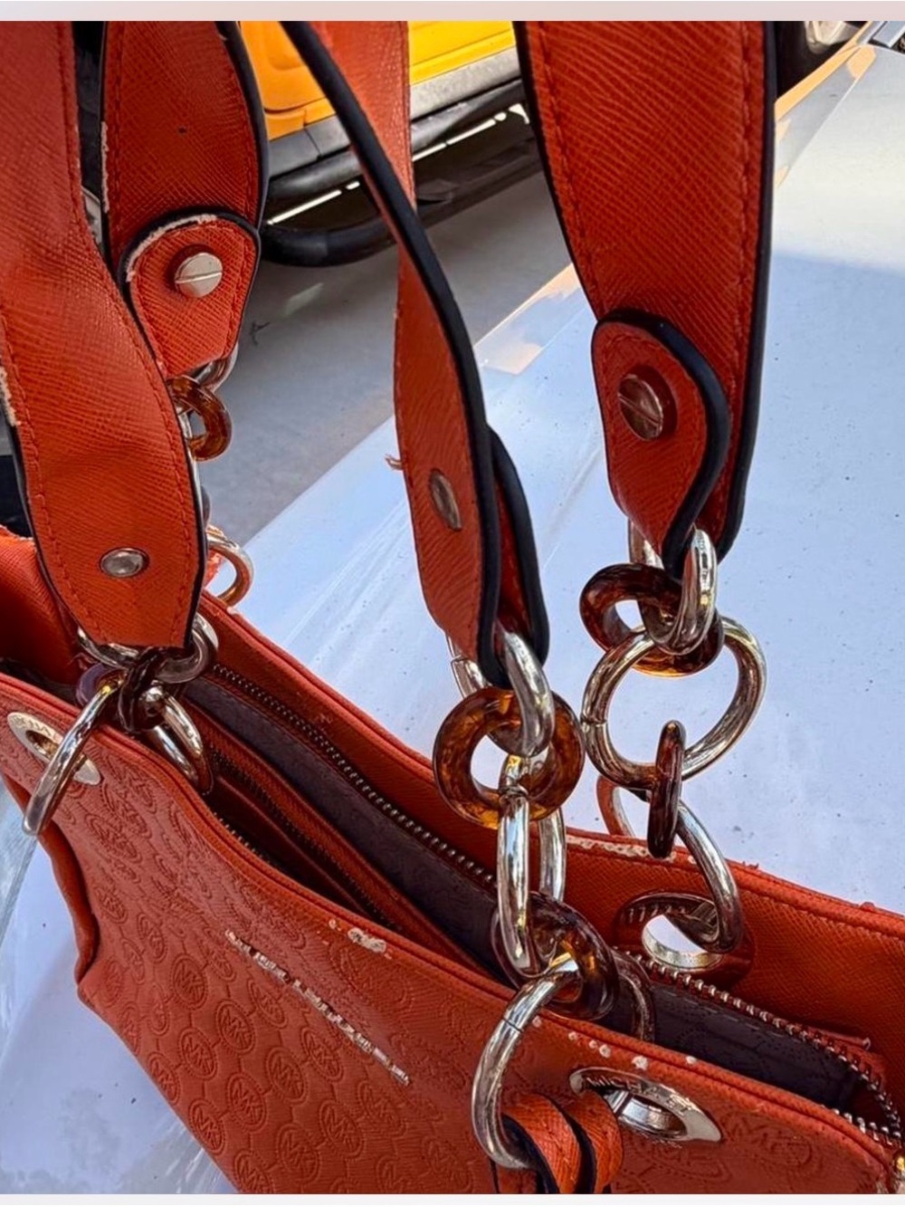 Michael Kors Collection Orange Embossed MK Logo Tote - Picture 3 of 3